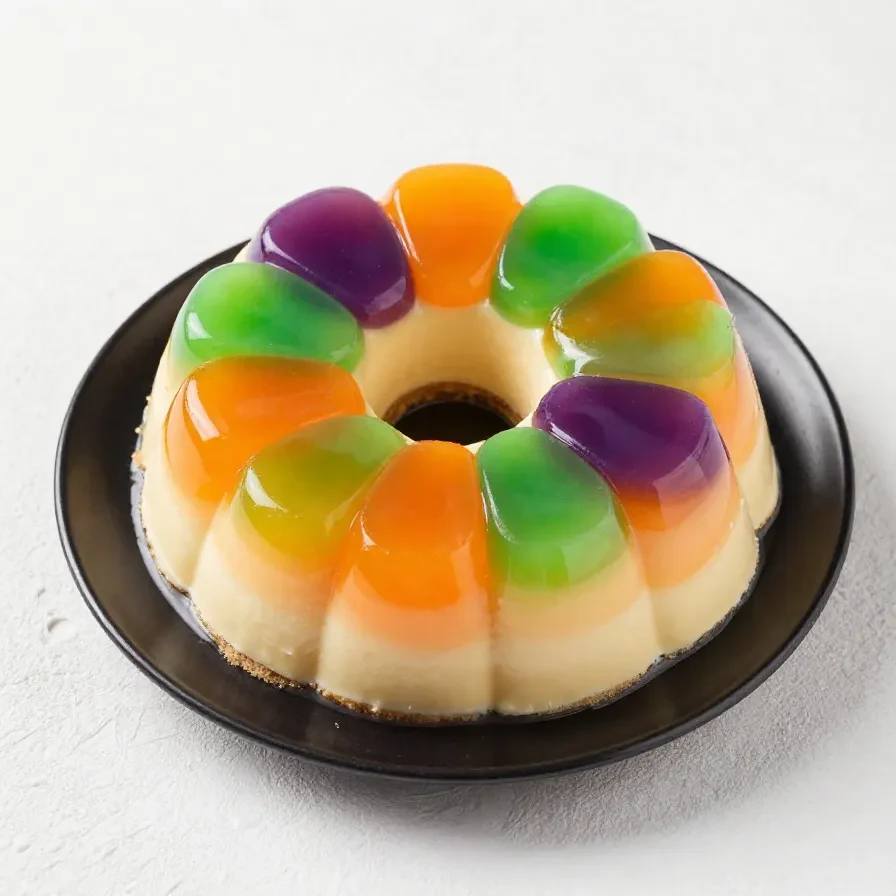 A colorful rainbow polka dot cake sliced to reveal vibrant layers inside.