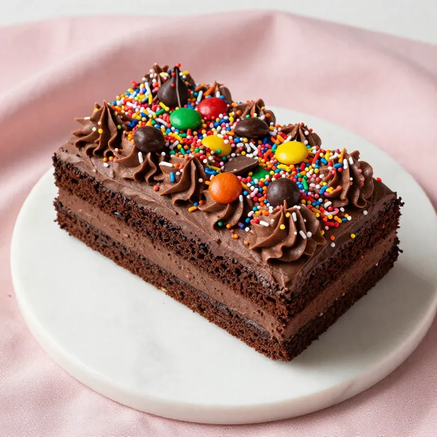 A festive chocolate cake decorated with colorful polka dots, perfect for a party.
