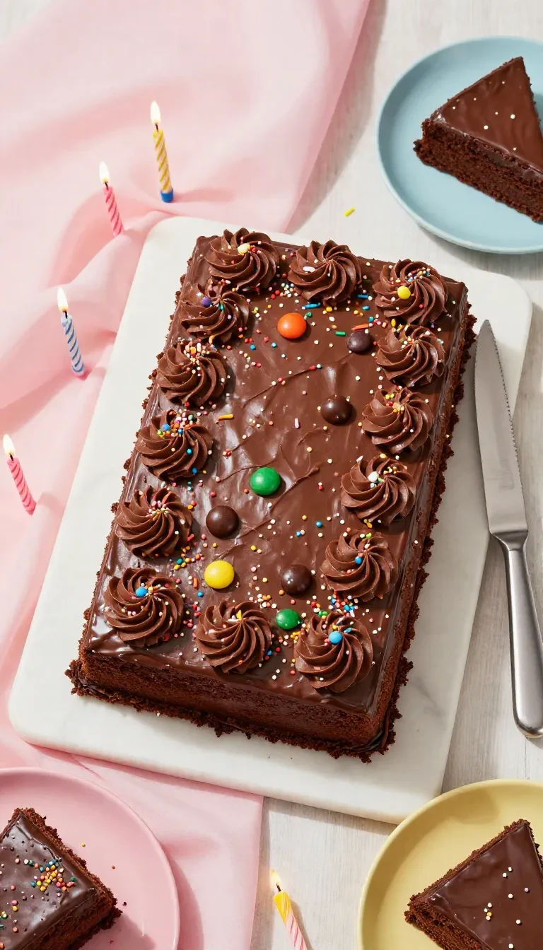 A festive chocolate cake decorated with colorful polka dots, perfect for a party.