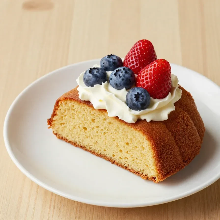 A golden-brown Million Dollar Pound Cake served on a white plate, garnished with fresh mint leaves.