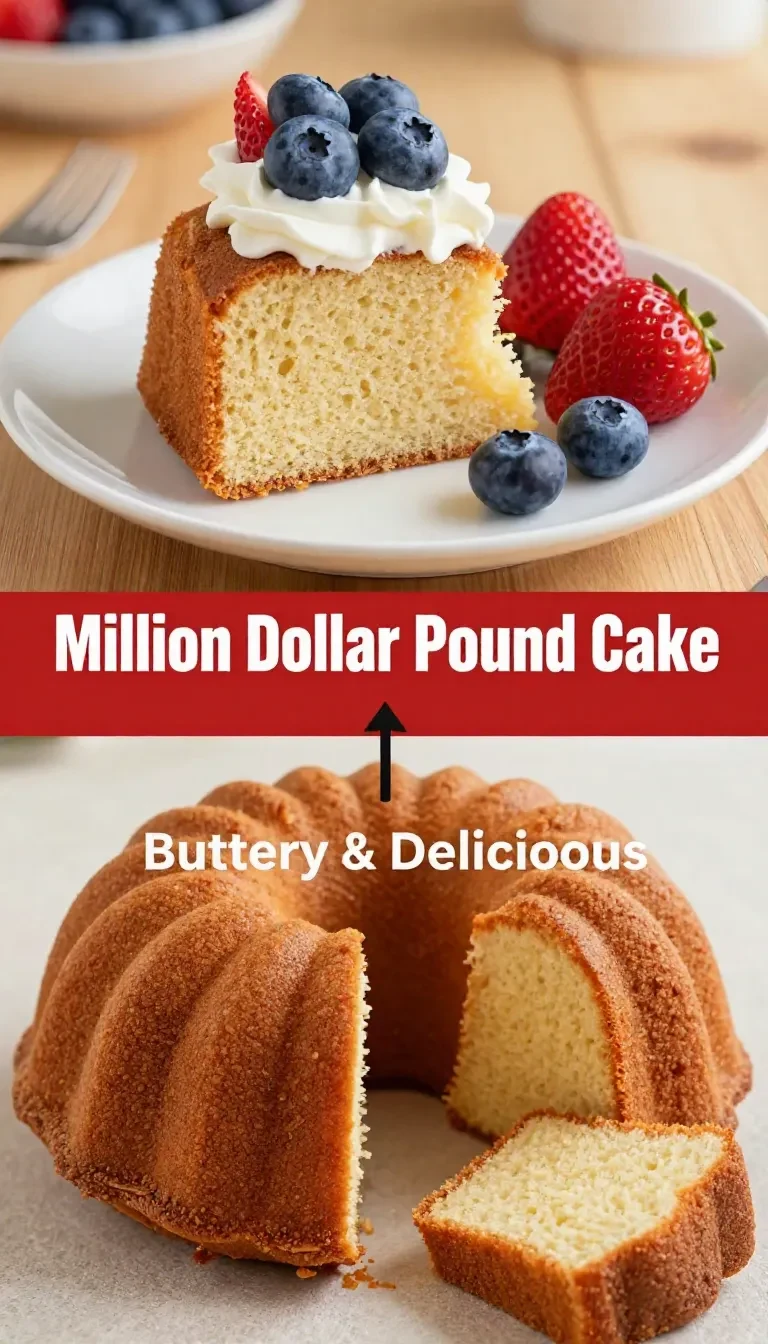 A golden-brown Million Dollar Pound Cake served on a white plate, garnished with fresh mint leaves.