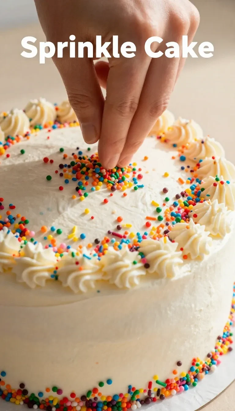 A colorful birthday cake with polka dot patterns visible inside when sliced.