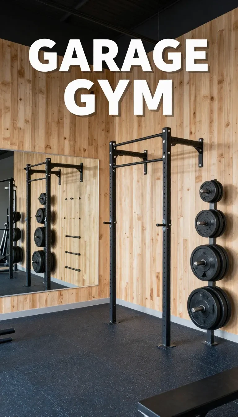 A foldable treadmill placed in a modern home gym setup.