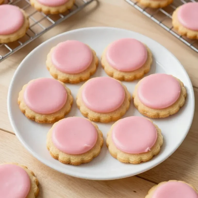 A close-up of Crumbl's pink sugar cookies arranged on a white plate.