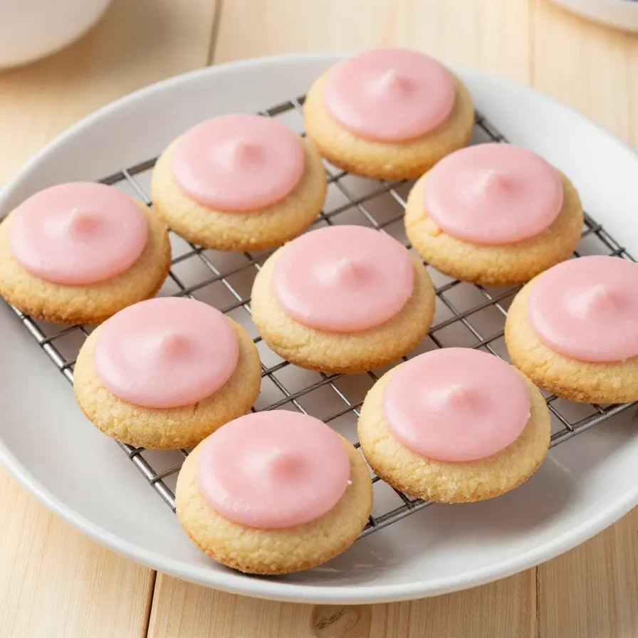 A close-up of Crumbl's pink sugar cookies arranged on a white plate.