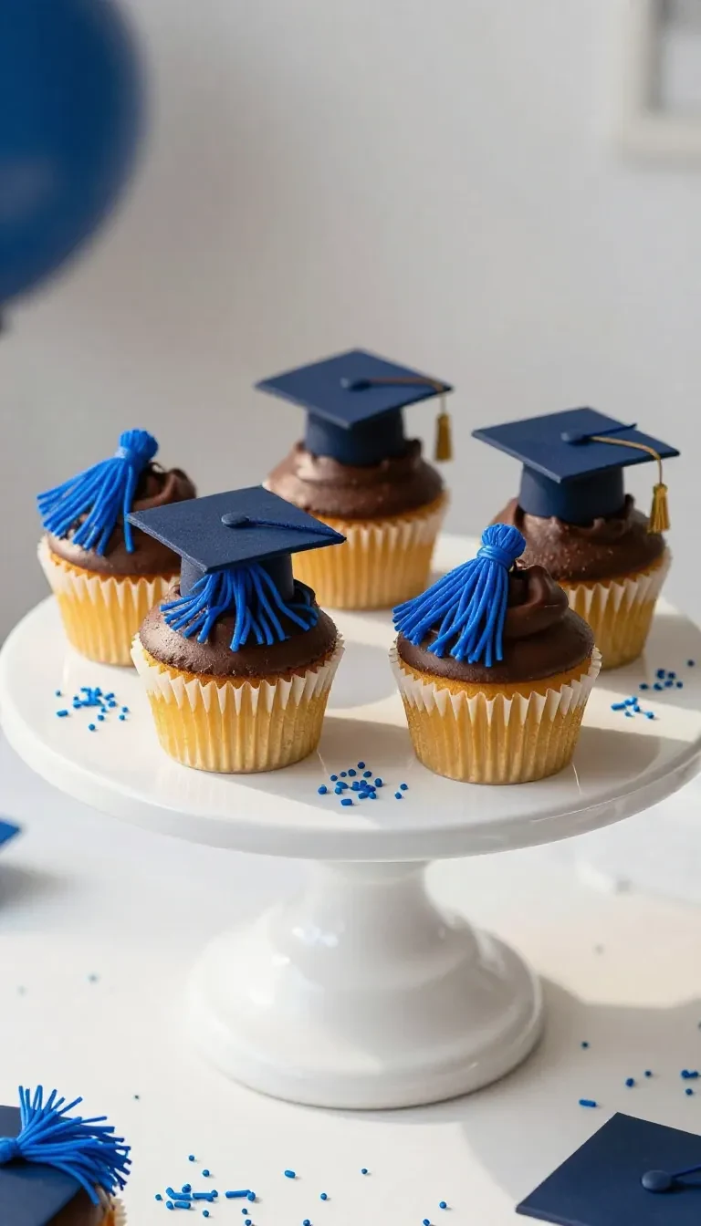 A close-up of a black graduation cap with a golden tassel placed on a wooden table.