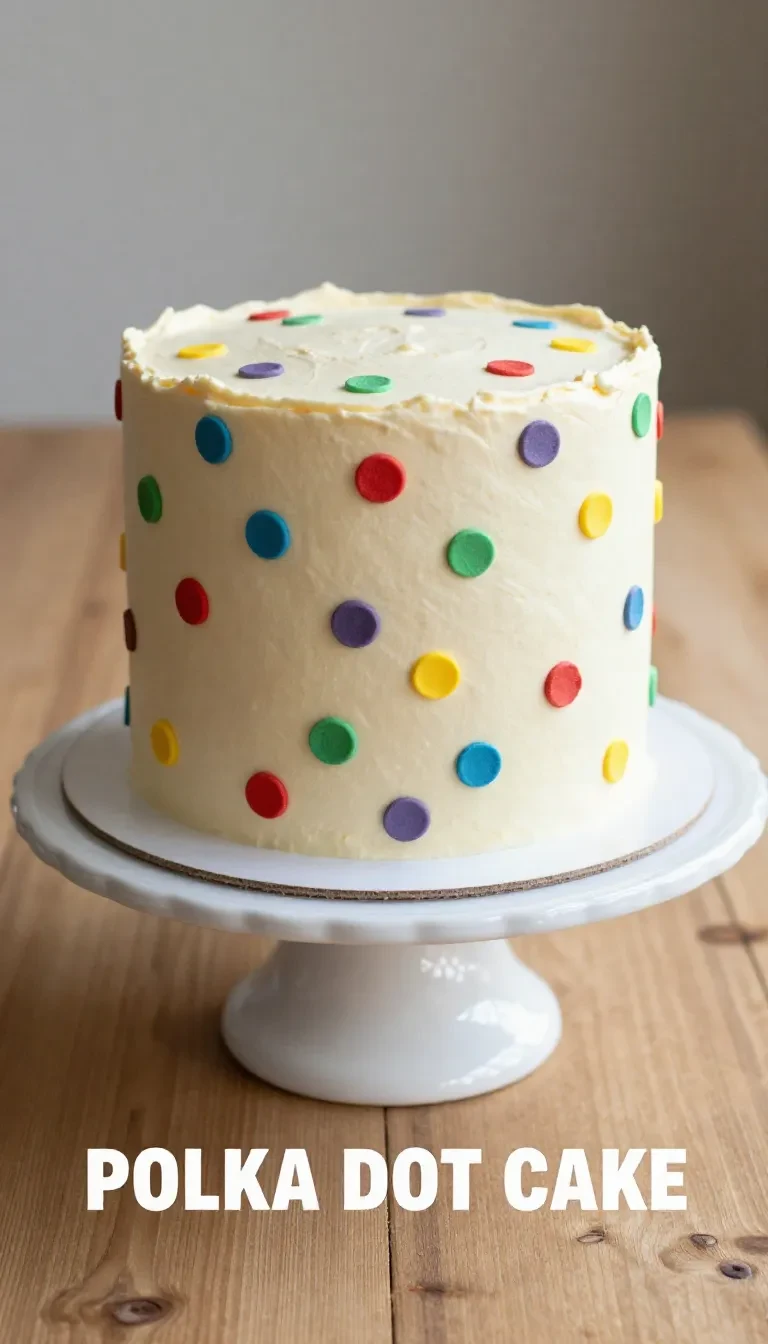 A cake decorated with polka dot icing and fresh strawberries on top.