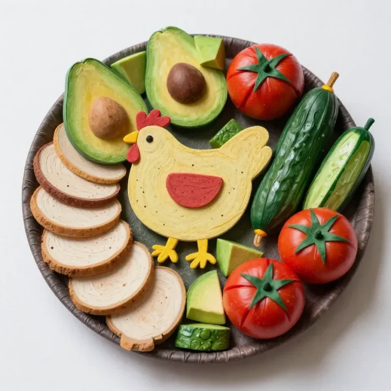 A bowl of healthy avocado chicken salad with fresh greens and vegetables.