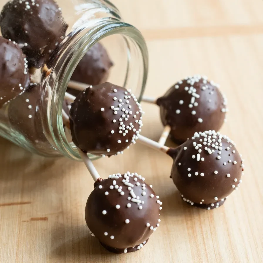 Homemade Starbucks-inspired cake pops displayed on a wooden table