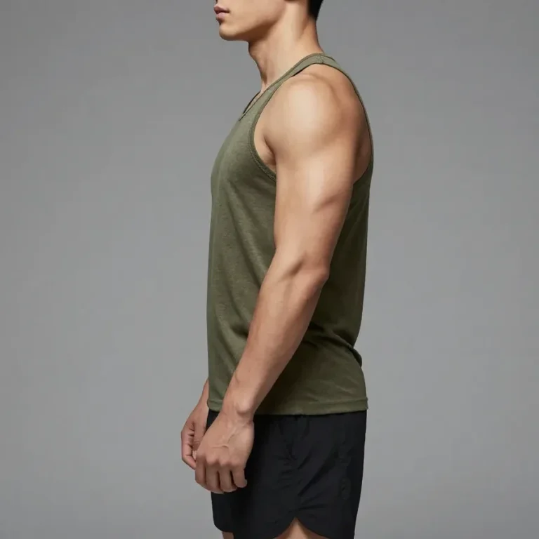 Athleisure muscle tee displayed on a model during summer training session
