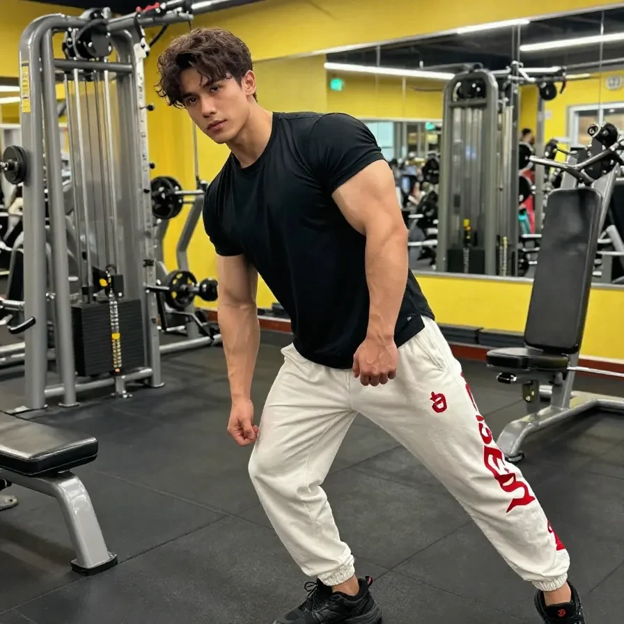 A man wearing a compression tee showcasing his gym aesthetic outfit