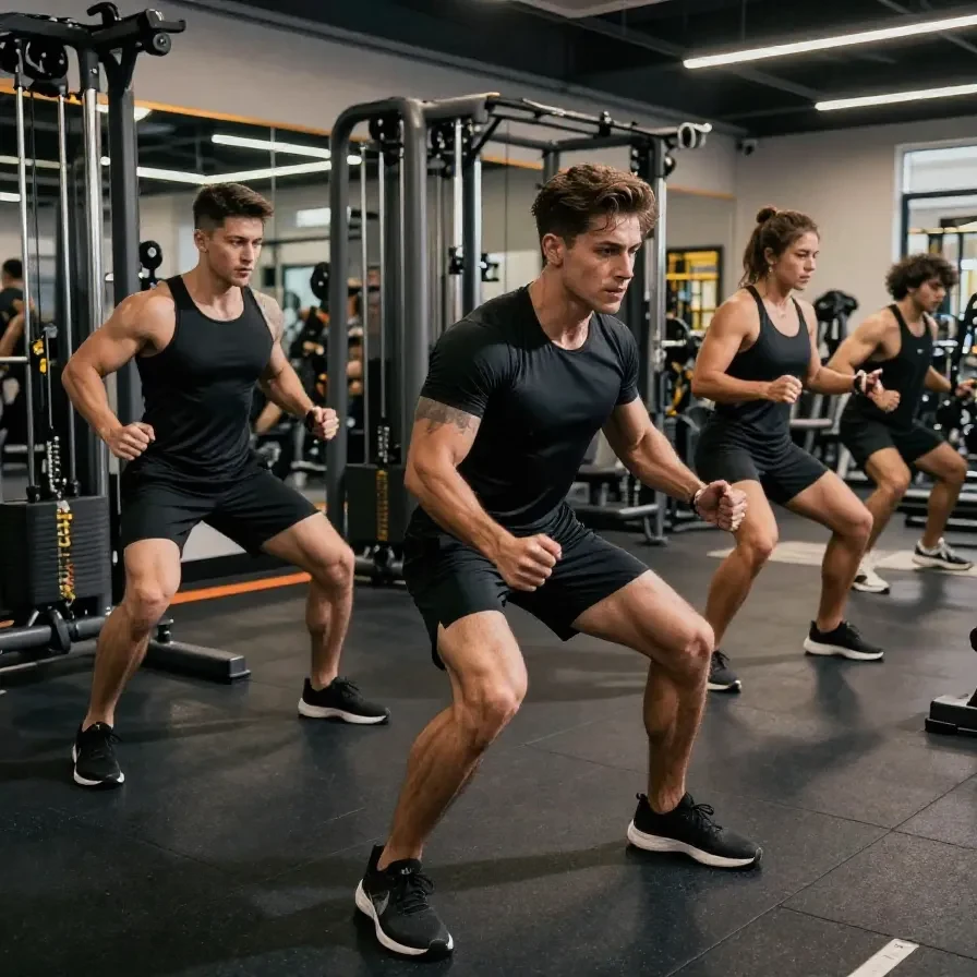 A person wearing a stylish gym outfit while lifting weights in a modern gym