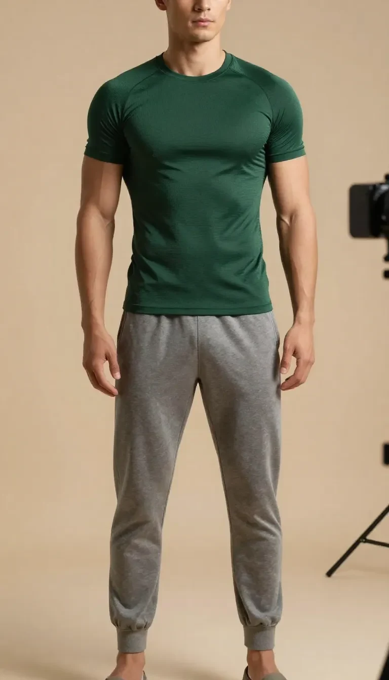 A man wearing a performance seamless T-shirt while exercising in the gym
