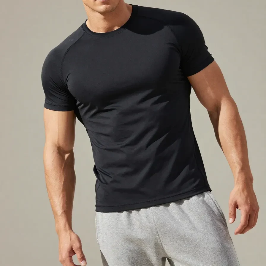 A stylish men's gym outfit featuring a black shirt and white pants