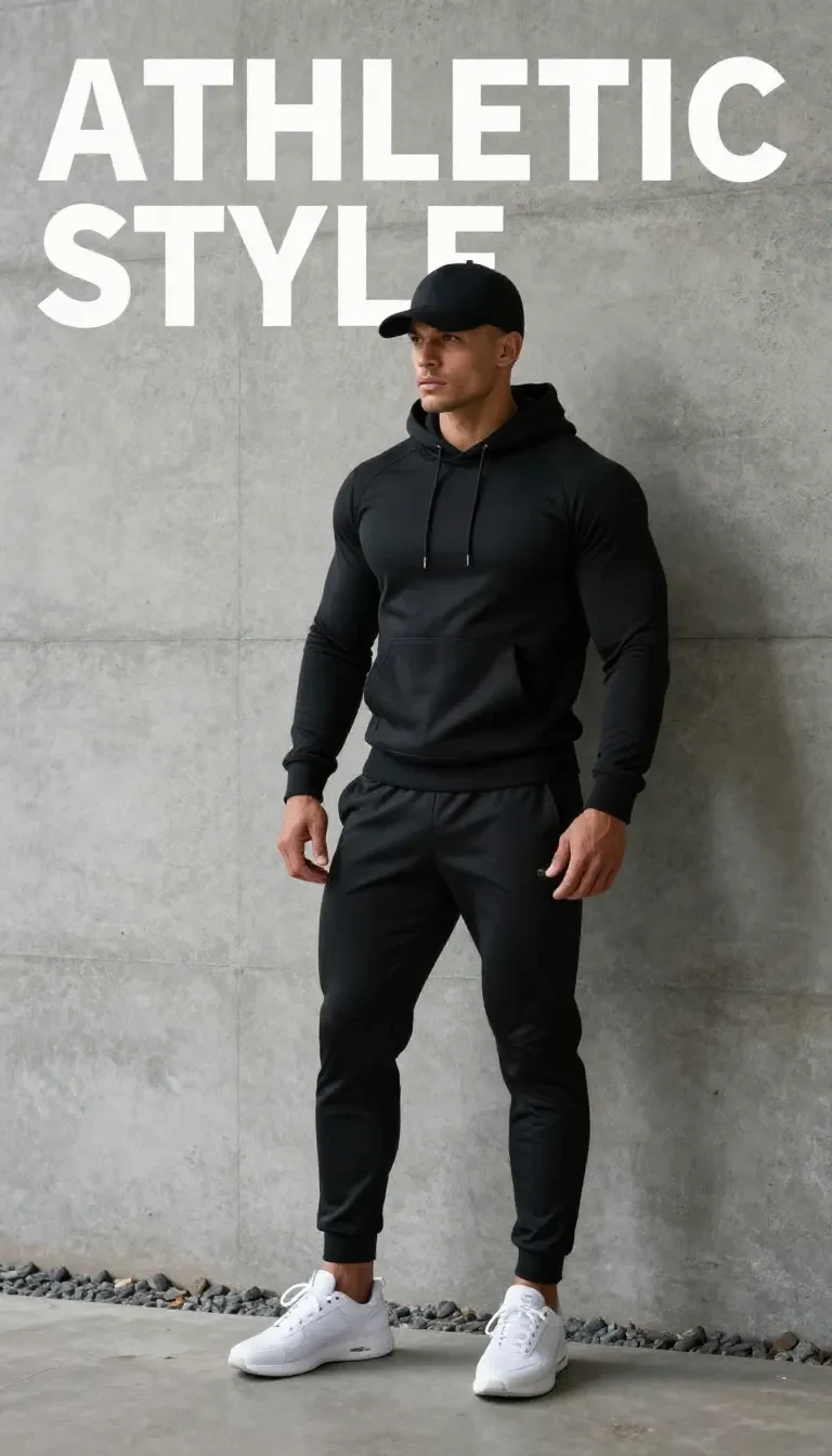 A black sportswear tracksuit displayed on a hanger, ideal for gym workouts