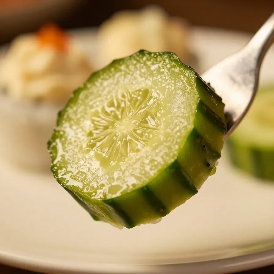 A plate of freshly made cucumber sushi rolls, garnished with sesame seeds.