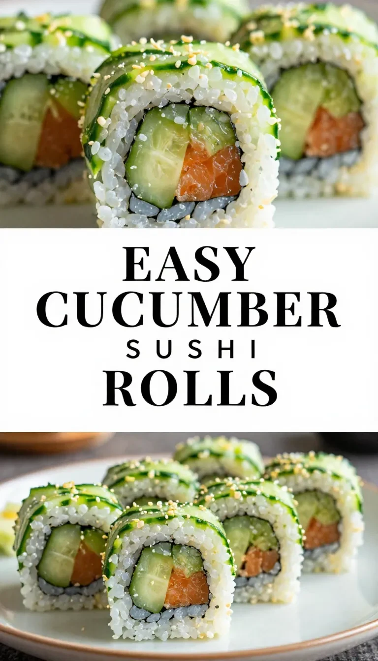 A plate of freshly made cucumber sushi rolls, garnished with sesame seeds.