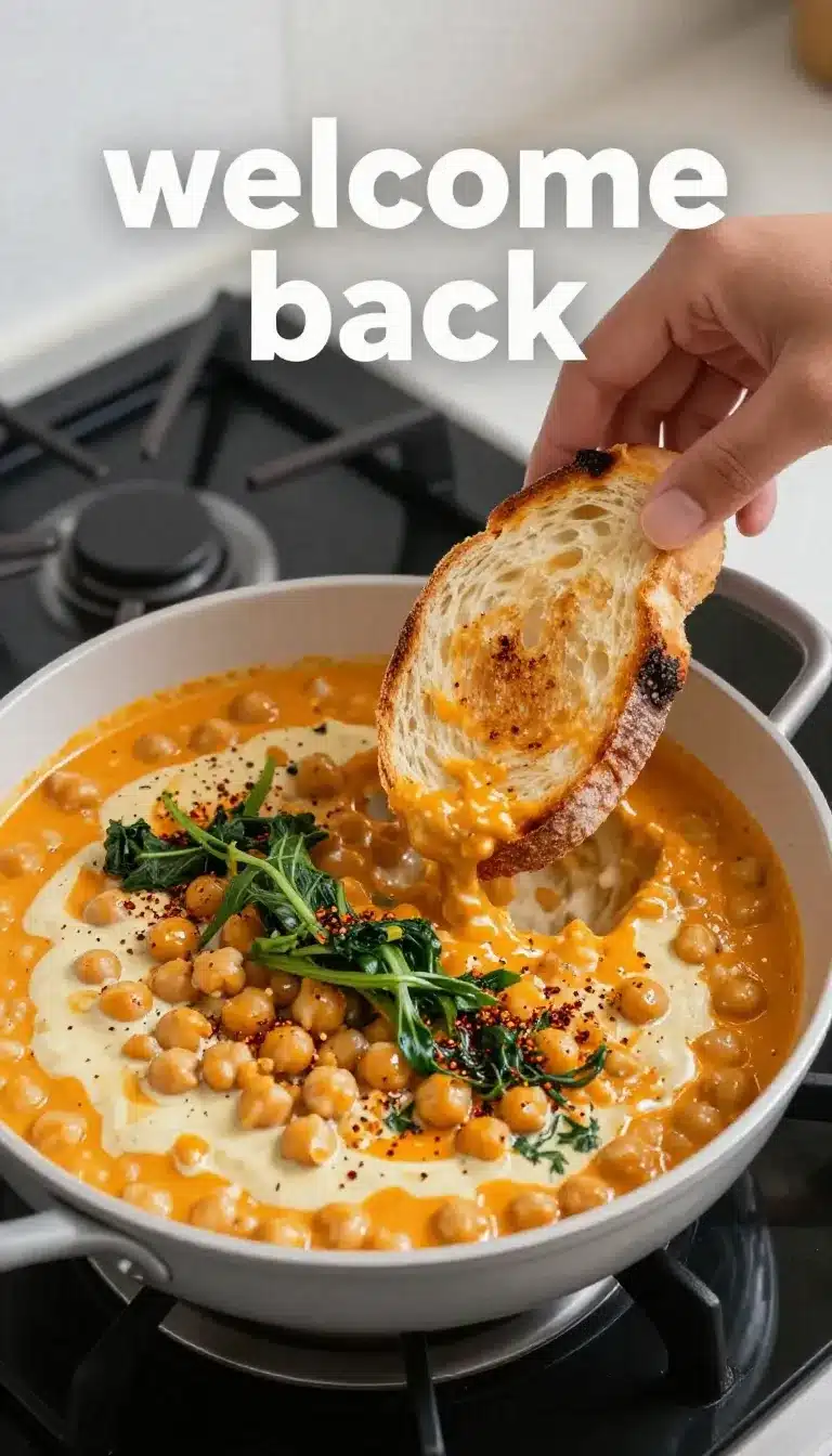 A bowl of hearty chickpea soup garnished with fresh parsley, perfect for a cozy vegan dinner.