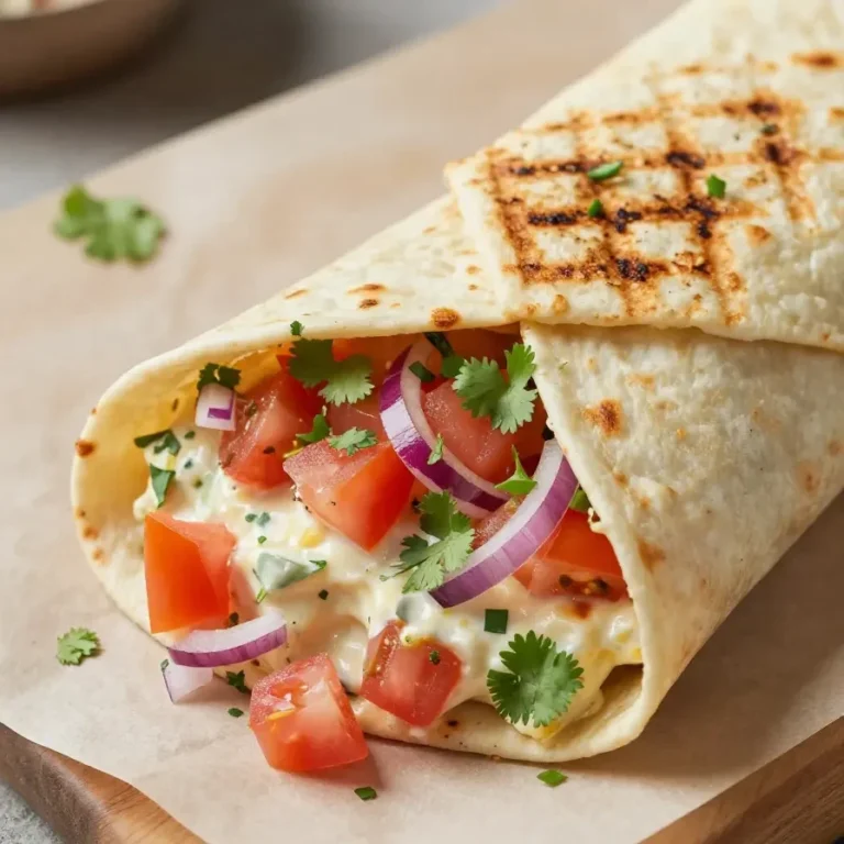 Grilled chicken burrito filled with chipotle ranch sauce, fresh vegetables, and wrapped in a flour tortilla
