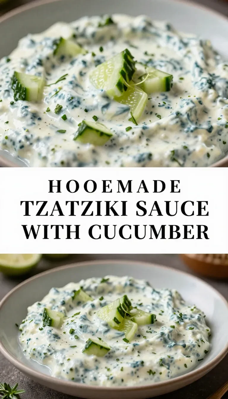 A bowl of creamy homemade tzatziki sauce garnished with fresh dill and cucumber slices.