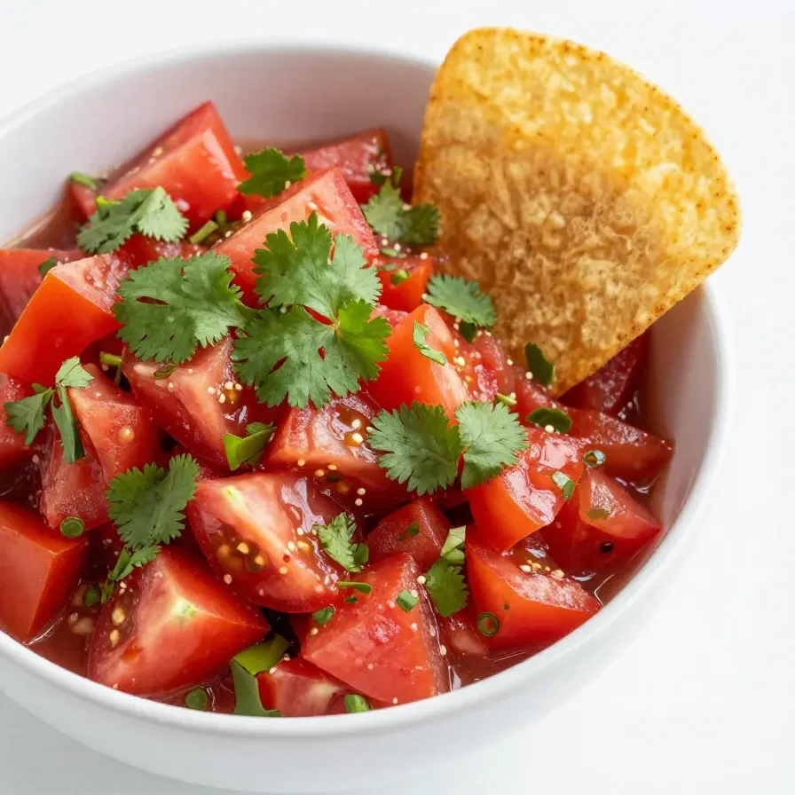 A bowl of homemade salsa made with fresh tomatoes, cilantro, and onions.