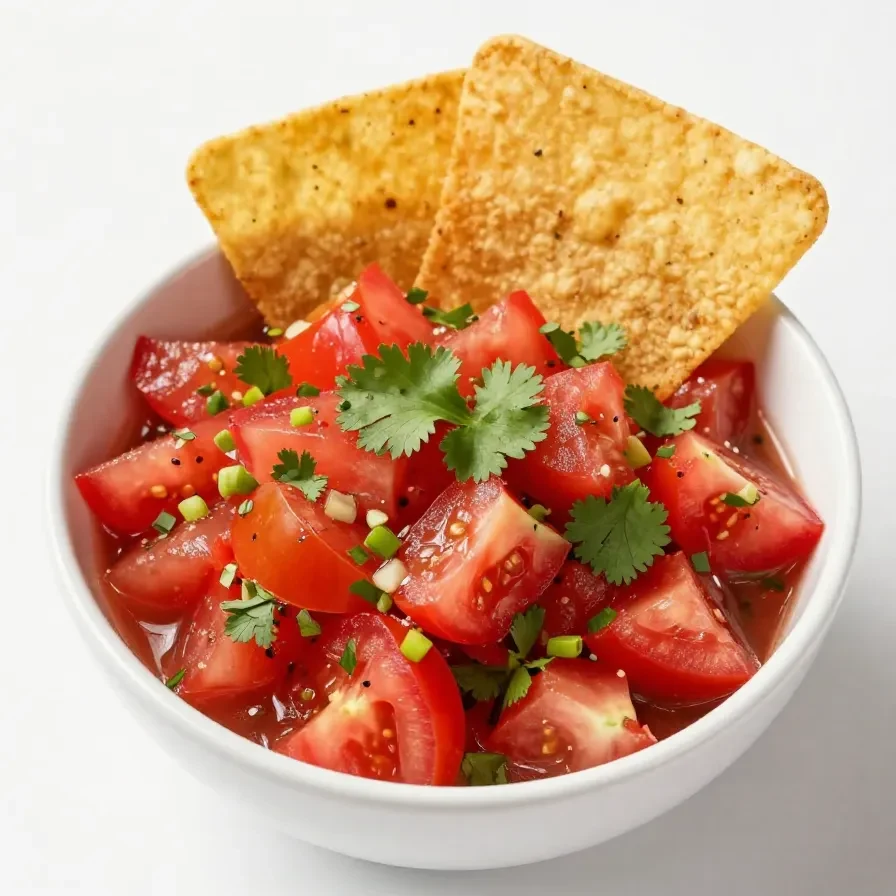 A bowl of homemade salsa made with fresh tomatoes, cilantro, and onions.