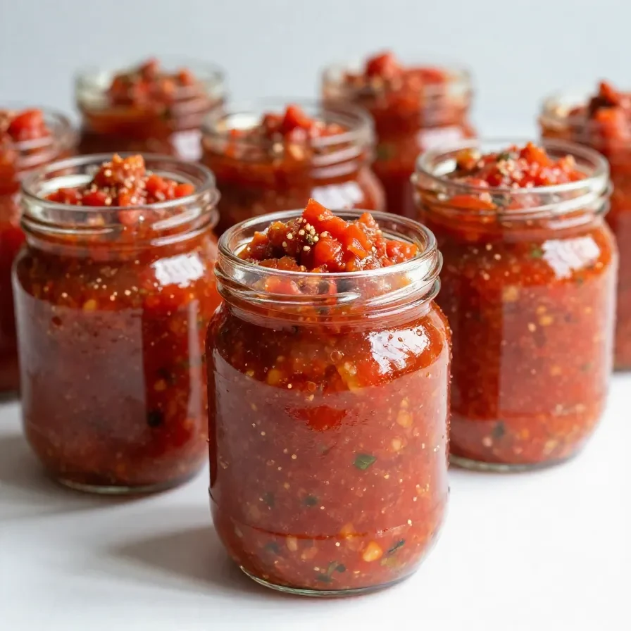 A bowl of homemade chunky salsa with fresh tomatoes, onions, and peppers, ready for canning.
